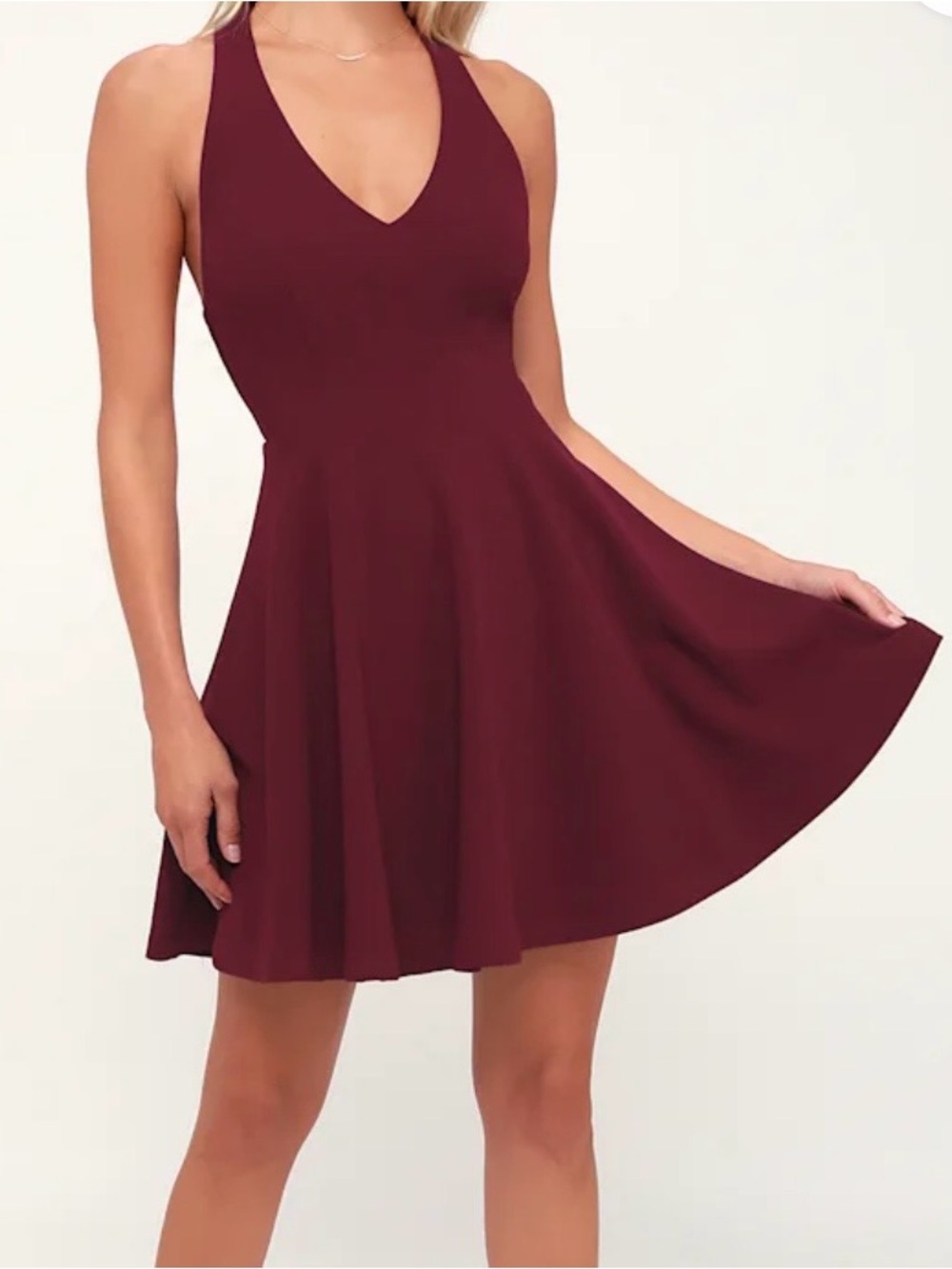 Lulu's Burgundy V-Neck Fit & Flare Mini Dress